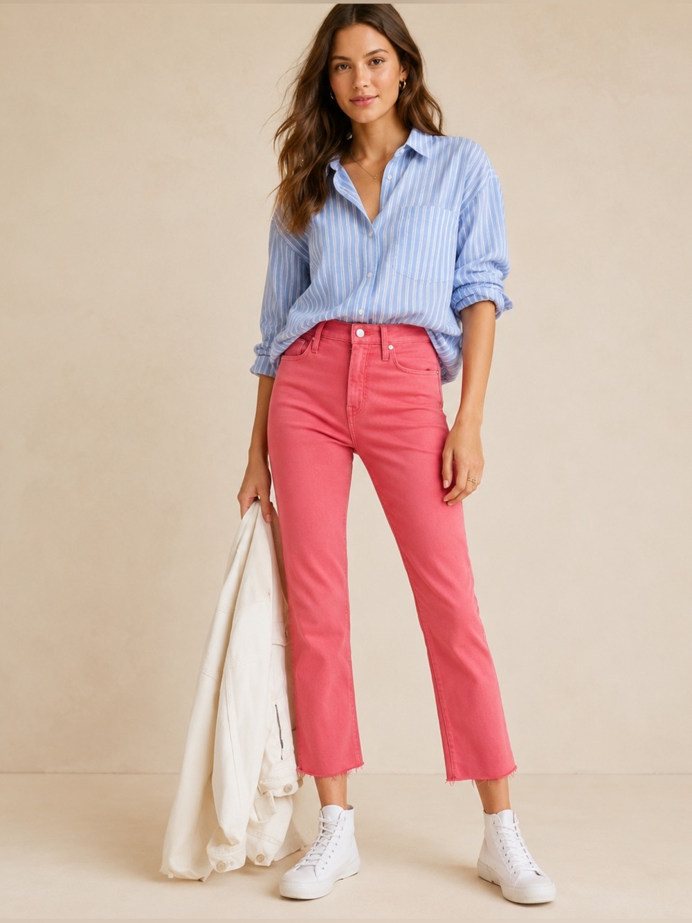 Anthropologie x EDWIN Bree Slim Straight Jeans Lipstick Pink High Rise Size 30